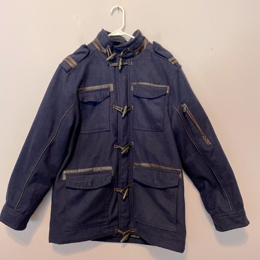 Sportier Jacket Mens Medium Navy Zip/Toggle Up Wool Blend Coat Pockets